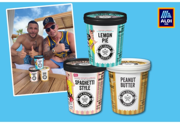 Einfach lecker: ALDI SÜD bringt das Eis von Lukas Podolski und Pietro Lombardi in ausgewählte Filialen