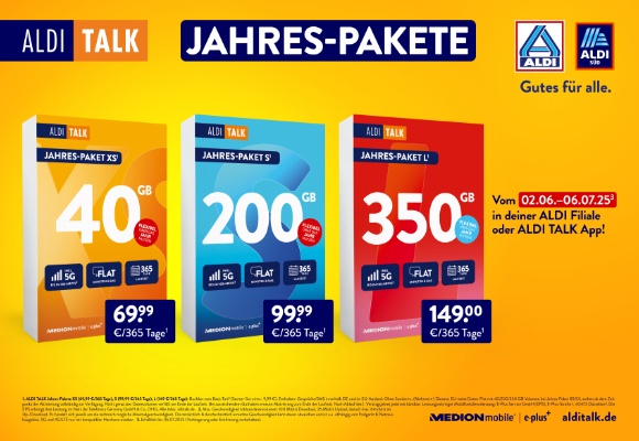 ALDI TALK: Jahres-Pakete mit bis zu 100 GB mehr Datenvolumen zum gleichen Preis erhältlich