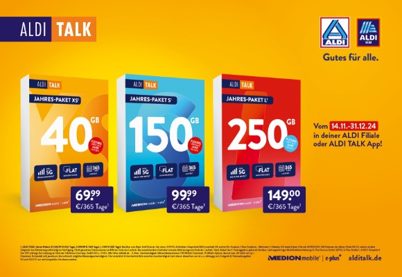 ALDI TALK Jahres-Pakete: Bis zu 50 GB mehr Datenvolumen¹ zum gleichen Preis erhältlich