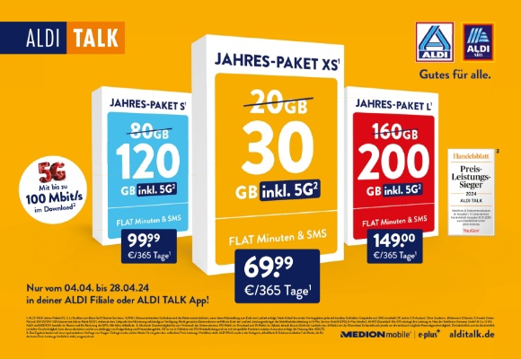 Die ALDI TALK JahresPakete sind wieder erhältlich Bis zu 40 GB mehr