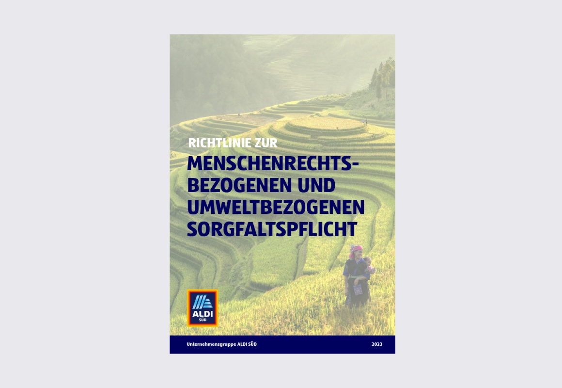 Cover der Richtlinie zur menschenrechtlichen und umweltbezogenen Sorgfaltspflicht von ALDI SÜD.
