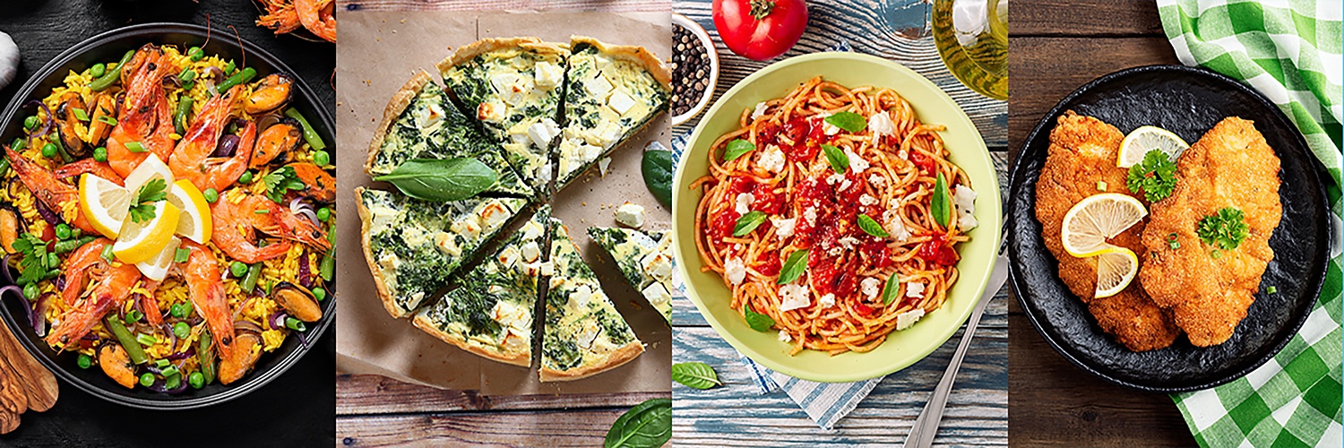 Spanische Paella, französische Quiche, italienische Spaghetti, österreichisches Schnitzel