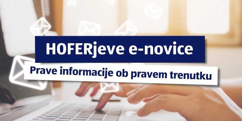 Ženske roke tipkajo in napis: Hoferjeve-e-novice