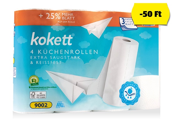 KOKETT Konyhai papírtörlő, 4 x 64 lap/csomag