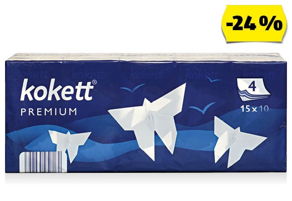 KOKETT Papír zsebkendő, 15 x 10 darab/csomag