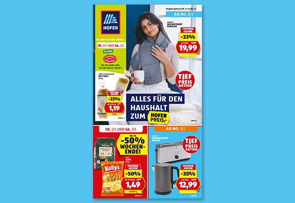 Das online HOFER-Flugblatt wird auf einem Tablet betrachtet.