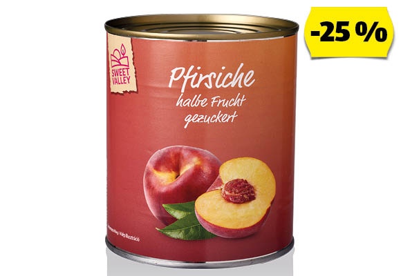 SWEET VALLEY Őszibarackbefőtt, 820 g (480 g)/doboz