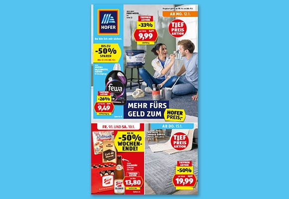 Das online HOFER-Flugblatt wird auf einem Tablet betrachtet.