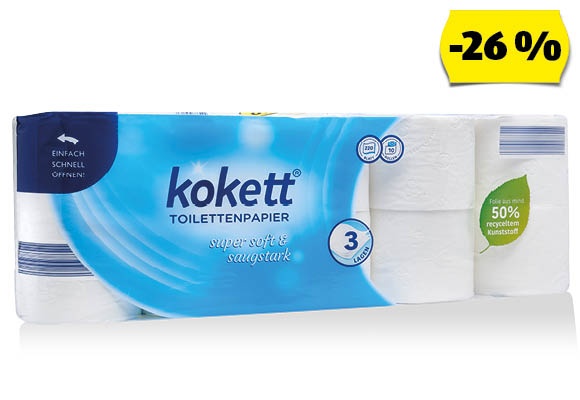 KOKETT Toalettpapír, 10 tekercs/csomag