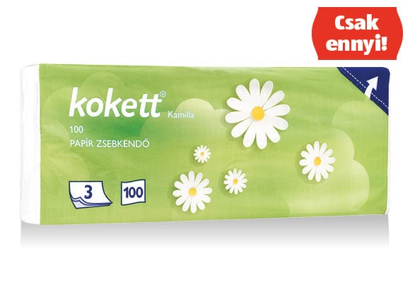 KOKETT Papírzsebkendő, 100 darab/csomag