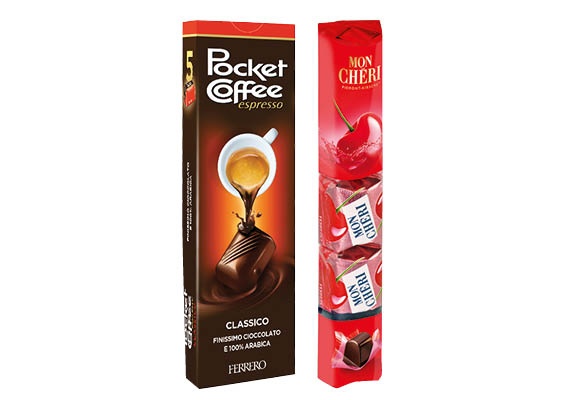 FERRERO Pocket Coffee vagy Mon Cheri, 62,5 g vagy 52,5 g/csomag