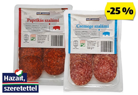 Csemege vagy paprikás szalámi, 100 g/csomag