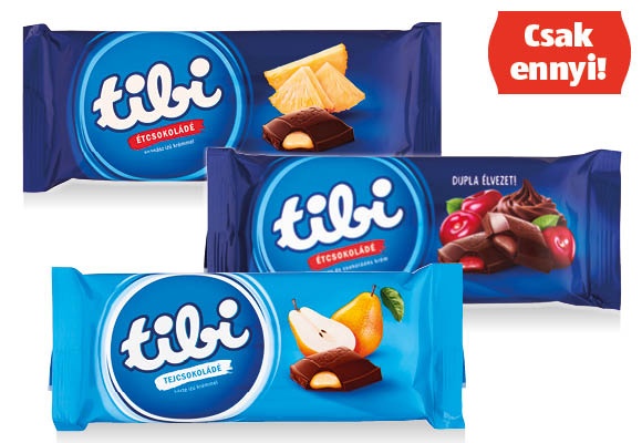 TIBI Táblás csokoládé, 90 g/darab