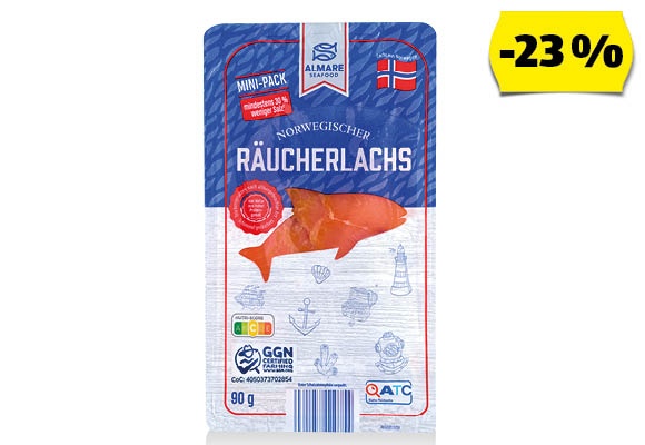 ALMARE SEAFOOD Füstölt lazac, 90 g/csomag