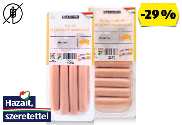 Sajtos frankfurti virsli, 400 g/csomag