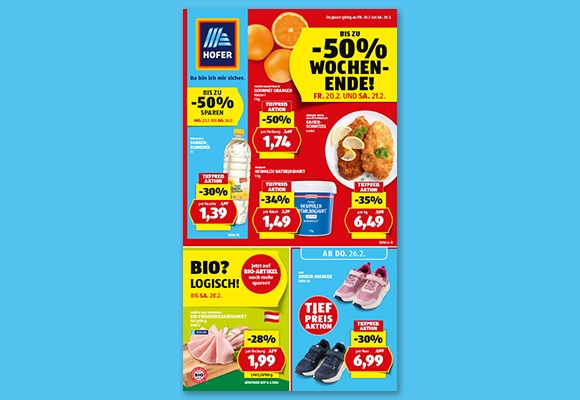 Das online HOFER-Flugblatt wird auf einem Tablet betrachtet.