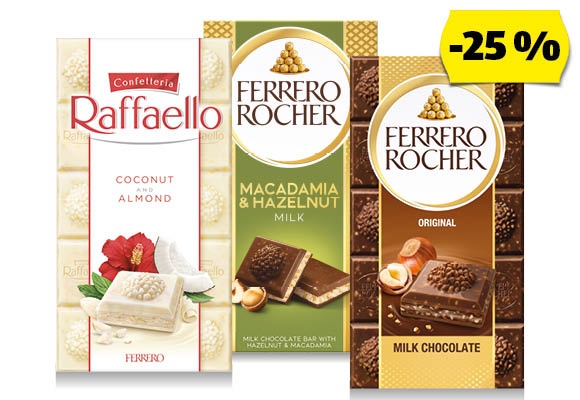 FERRERO Táblás csokoládé, 90 g/darab