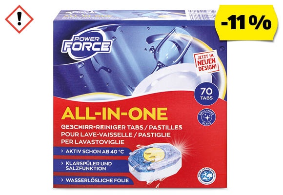 POWER FORCE Mosogatógép-tabletta, 70 darab/doboz