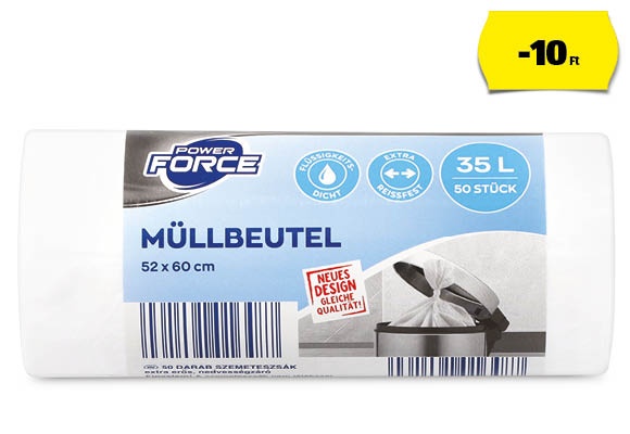 POWER FORCE Szemeteszsák, 50 darab/csomag