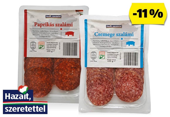 Csemege vagy paprikás szalámi, 100 g/csomag