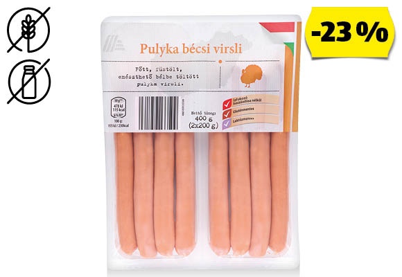 Pulyka bécsi virsli, 400 g/csomag