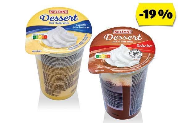 MILSANI Puding tejszínhabbal, 200 g/pohár