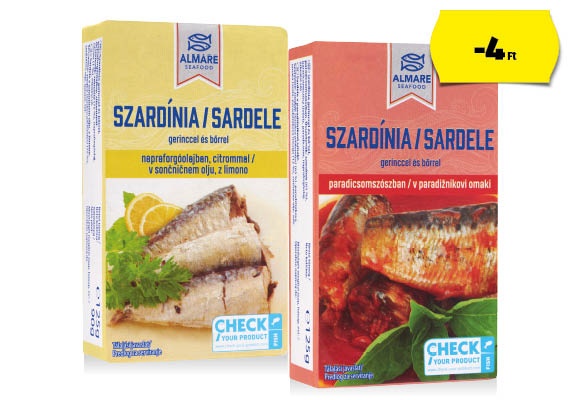 ALMARE SEAFOOD Szardínia, 125 g vagy 125 g (90 g)/doboz