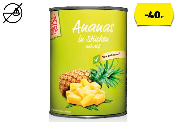 SWEET VALLEY Darabolt ananász, 560 g (340 g)/doboz