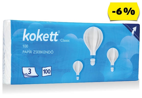 KOKETT Papír zsebkendő, 100 darab/csomag