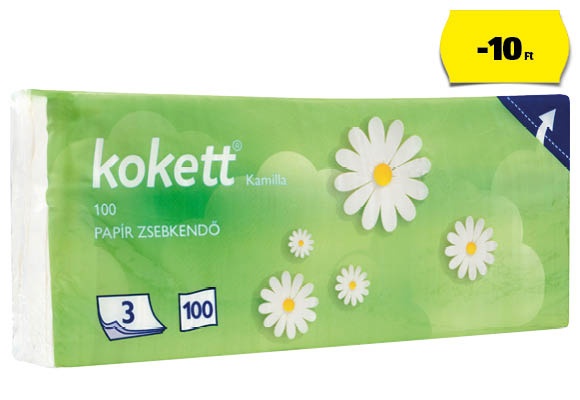 KOKETT Papír zsebkendő, 100 darab/csomag