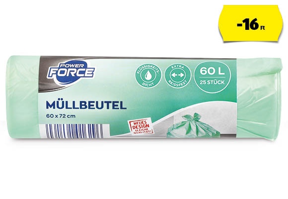 POWER FORCE Szemeteszsák, 25 darab/csomag