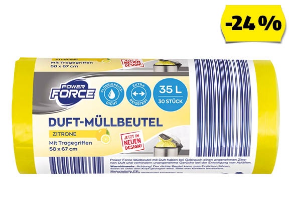 POWER FORCE Szemeteszsák, 30 darab/csomag