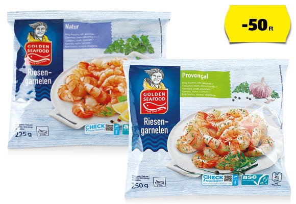 GOLDEN SEAFOOD Garnélarák, 250 g vagy 225 g/csomag (jégréteg nélküli tömeg)