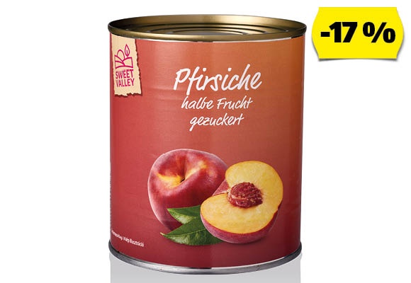 SWEET VALLEY Őszibarackbefőtt, 820 g (480 g)/doboz
