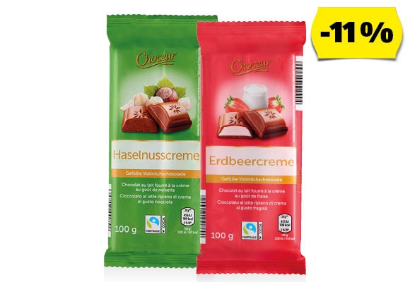 CHOCEUR Töltött tejcsokoládé, 100 g/darab
