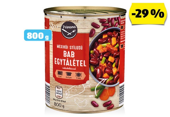 PRIMANA Mexikói bab egytálétel, 800 g/doboz