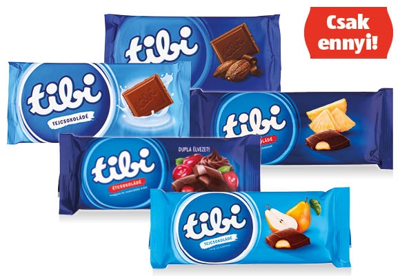 TIBI Táblás csokoládé, 90 g/darab
