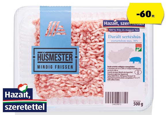 HÚSMESTER Friss darált sertéshús, 500 g/tálca