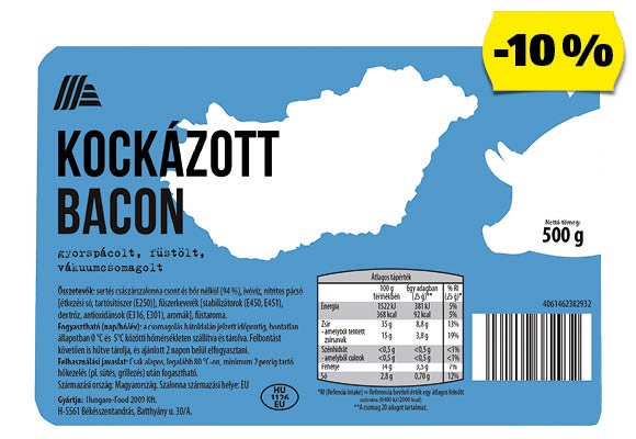 Kockázott bacon, 500 g/csomag
