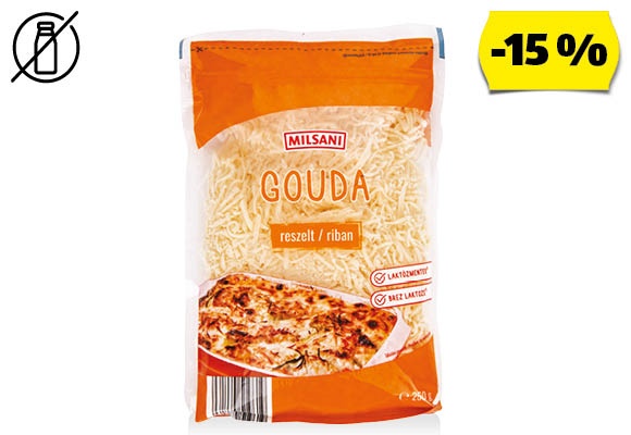 MILSANI Reszelt gouda sajt, 250 g/csomag