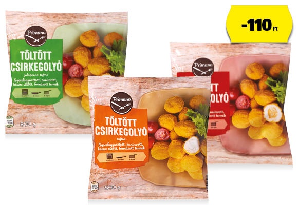 PRIMANA Töltött csirkegolyó, 500 g/csomag