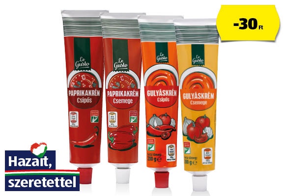 LE GUSTO Gulyás- vagy paprikakrém, 200 g/tubus