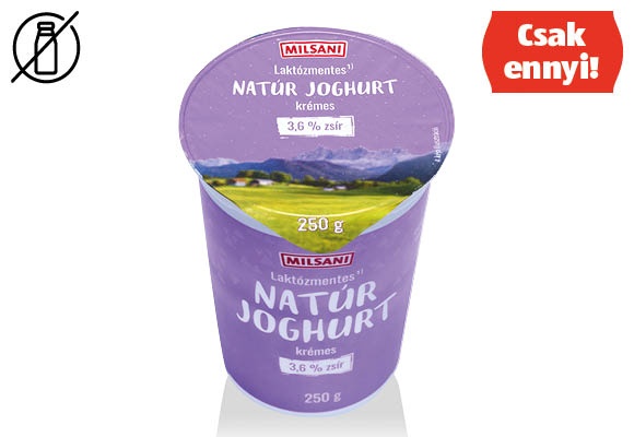 MILSANI Laktózmentes natúr joghurt, 250 g/pohár