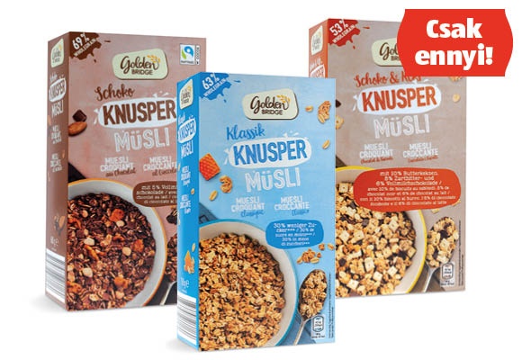 GOLDEN BRIDGE Ropogós müzli, 750 g vagy 600 g/doboz