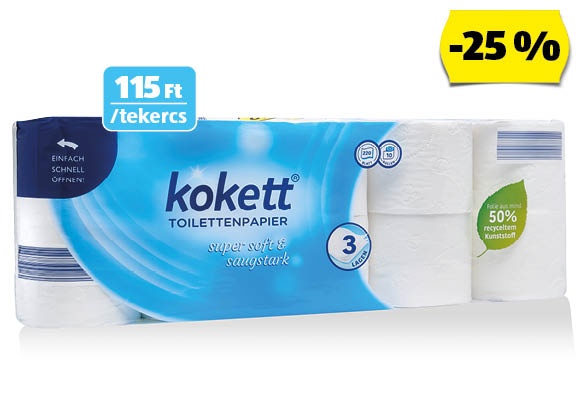 KOKETT Toalettpapír, 10 tekercs/csomag