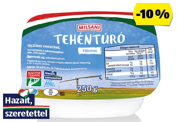 MILSANI Félzsíros tehéntúró, 250 g/tégely