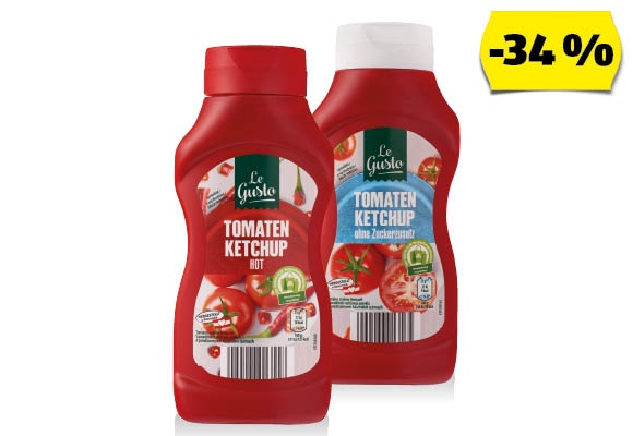 LE GUSTO Ketchup, 650 g vagy 615 g/flakon