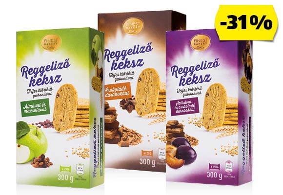FINEST BAKERY Reggelizőkeksz, 300 g/doboz