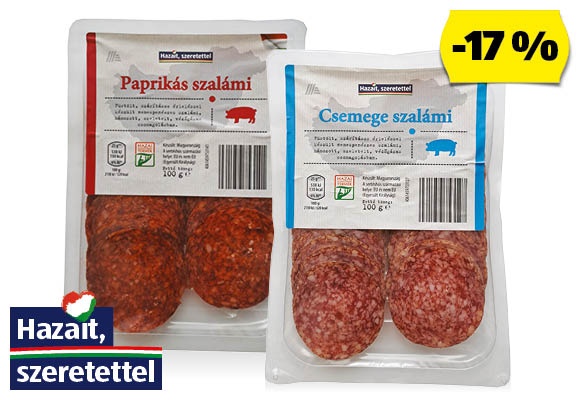 Csemege vagy paprikás szalámi, 100 g/csomag