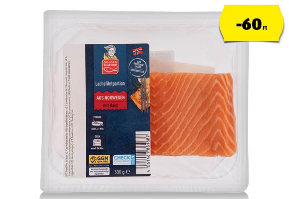 GOLDEN SEAFOOD Friss norvég lazacfilé, 300 g/tálca